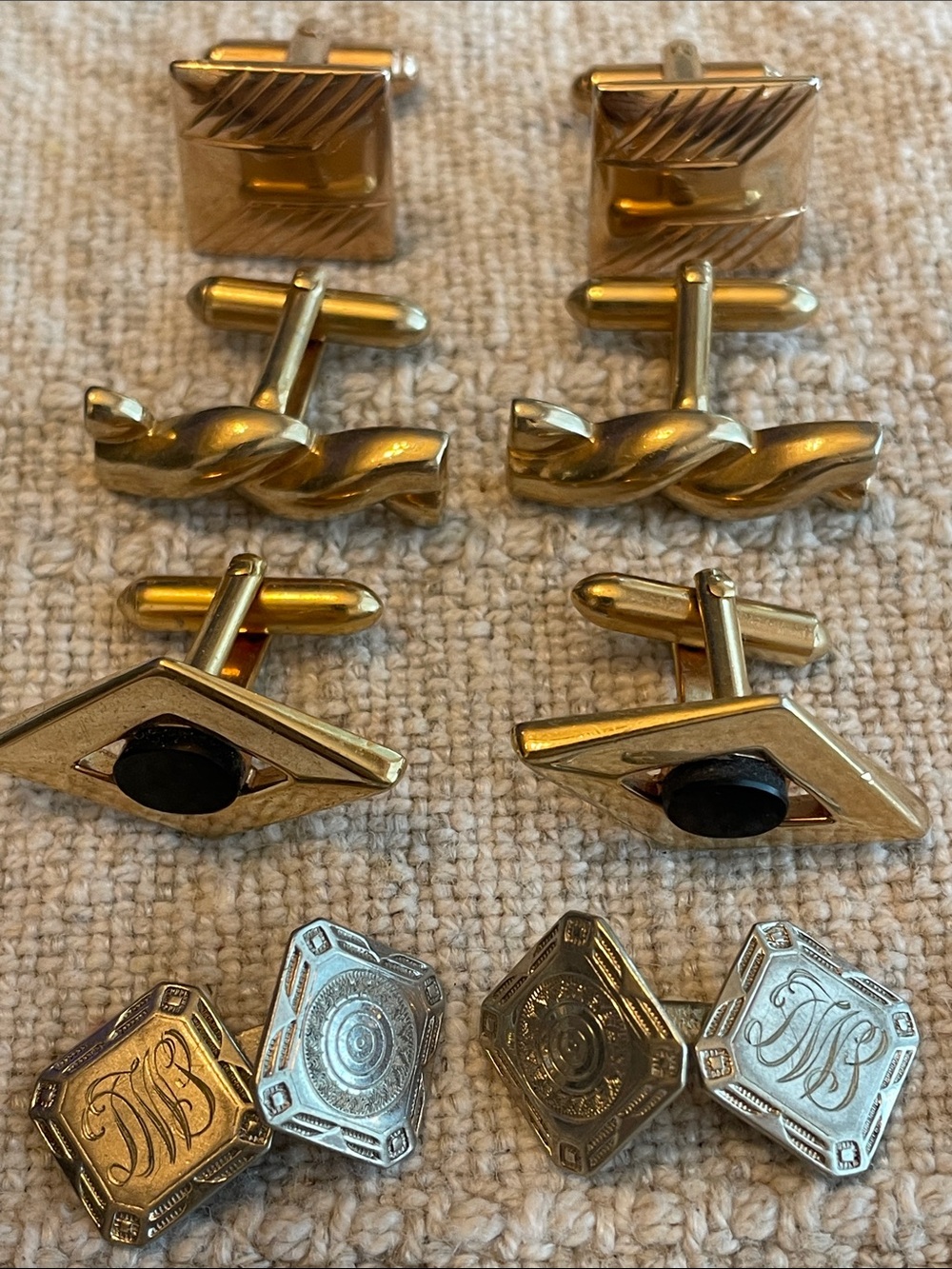 Men's Gold-Tone Cufflink Set with Black Accent - Classic Formal Accessories
